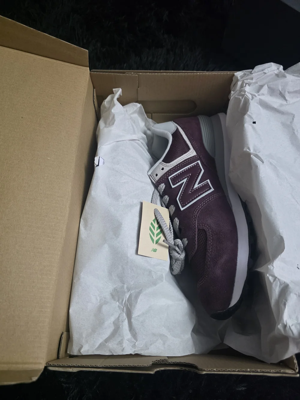 New Balance Burgundy & White Suede Sneaker (Rear View)